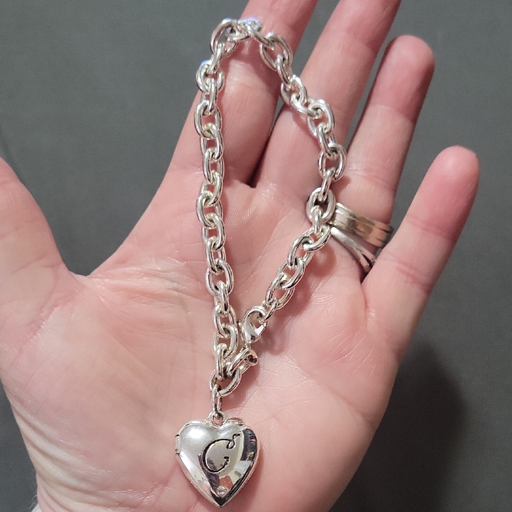 Silver Heart Charm Bracelet letter "C"